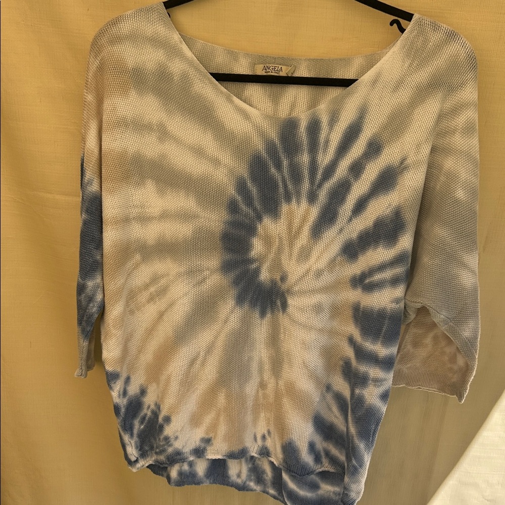 Angela Blue and White Tie-Dye Light Sweater